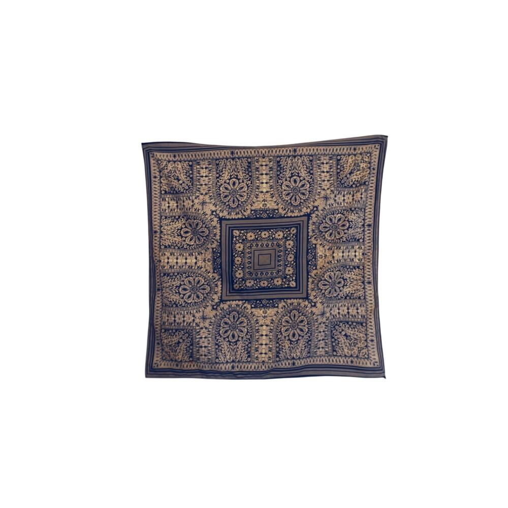 Vintage Navy Blue Paisley Bandana Scarf Ornate Floral Square Neckerchief 28x29